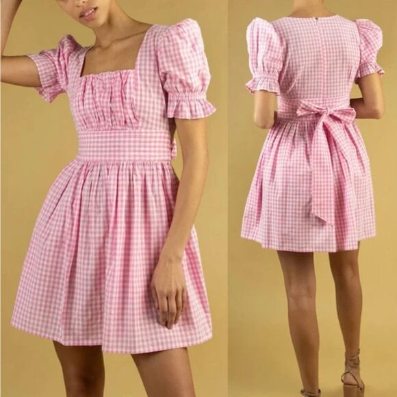 Batsheva Pink Gingham Mini Dress - Picture 1 of 9